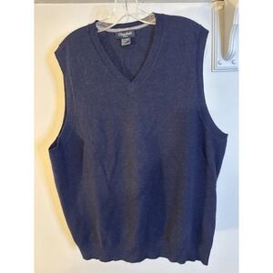 GLENSHIEL Navy Blue 100% Cashmere V Neck Sweater Vest L Preppy Classic Grandpa